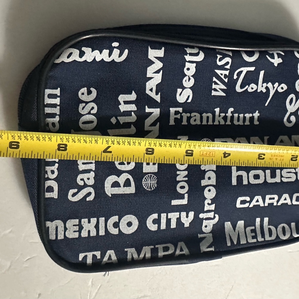 RARE NOS Vintage 80s Pan Am Airlines 1980s Blue Amenity Bag Travel Cities 9x6x2” - Picture 13 of 15